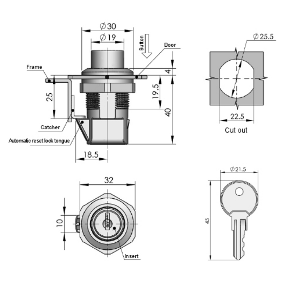 MS750 Keyed and Non-Keyed Push-to-Close Latch for Industrial Applications