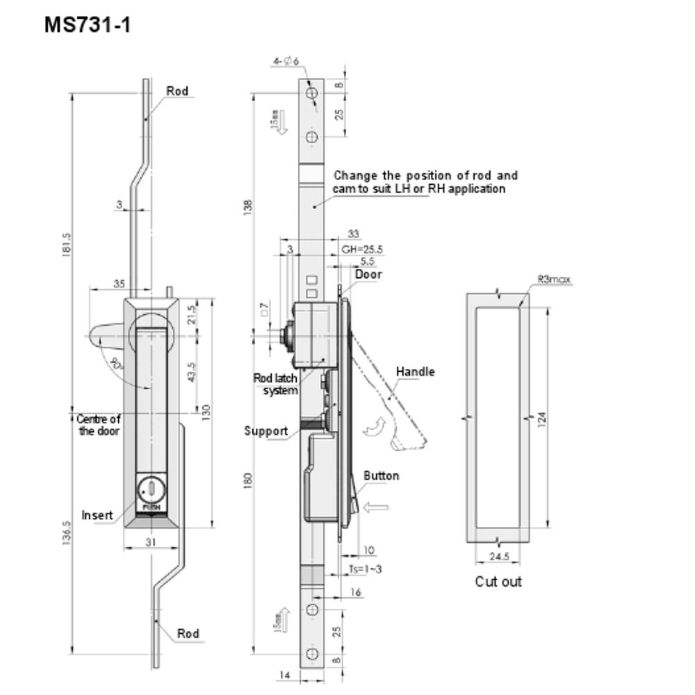 MS731 Series Swinghandle Latch, Multi-Point Compression Latch Actuator, Key Locking, Adjustable for Industrial Applications