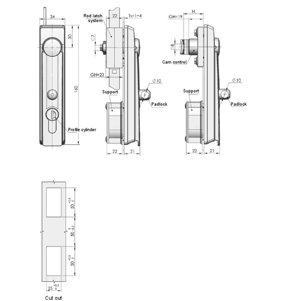 MS846 Rod Control Latch with Zinc Alloy Handle and Locking System