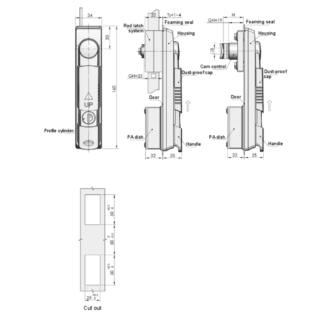 MS848 Rod Control Latch with Zinc Alloy Handle and Plastic Base