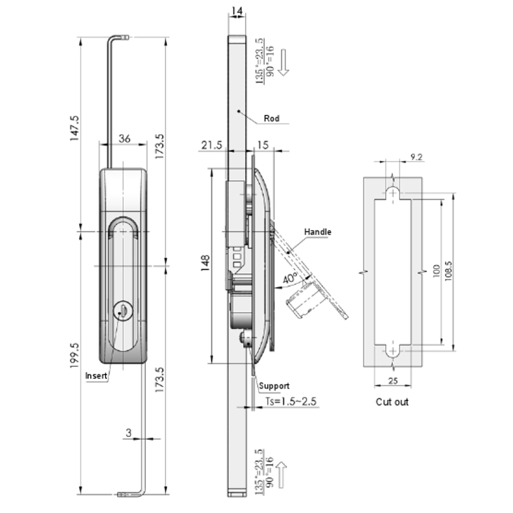 MS865 Rod Control Latch with PA Base and Zinc Alloy Handle