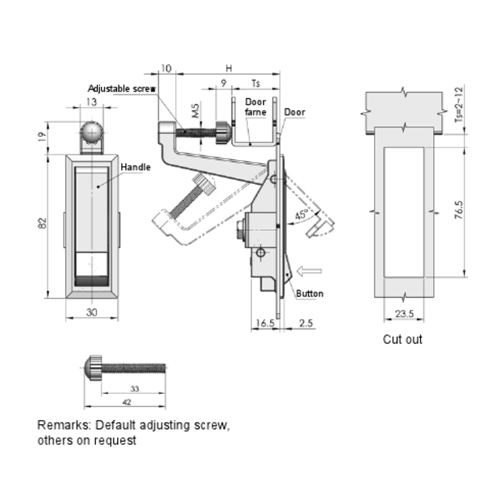 MS708 Compression Lever Latch, Swinghandle, Keyless, 1-12mm Panel, Adjustable Grip, Zinc Alloy, Chrome-Plated Finish