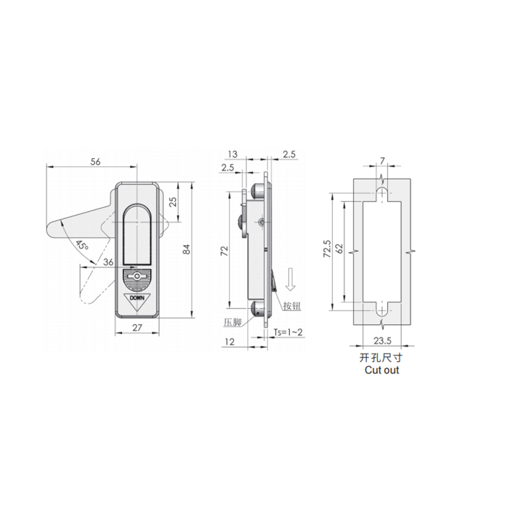 MS732 Swinghandle Latch, Key Locking, 180° Rotation, Zinc Alloy, High Gloss Finish