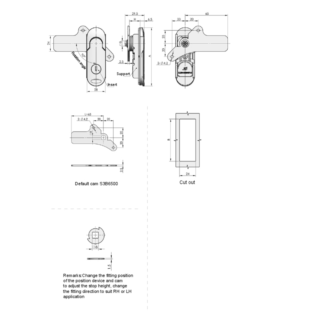 MS843 Swinghandle Latch, Zinc Alloy, Nano Matte Finish, Adjustable with Key and Non-Key Options for Industrial Applications