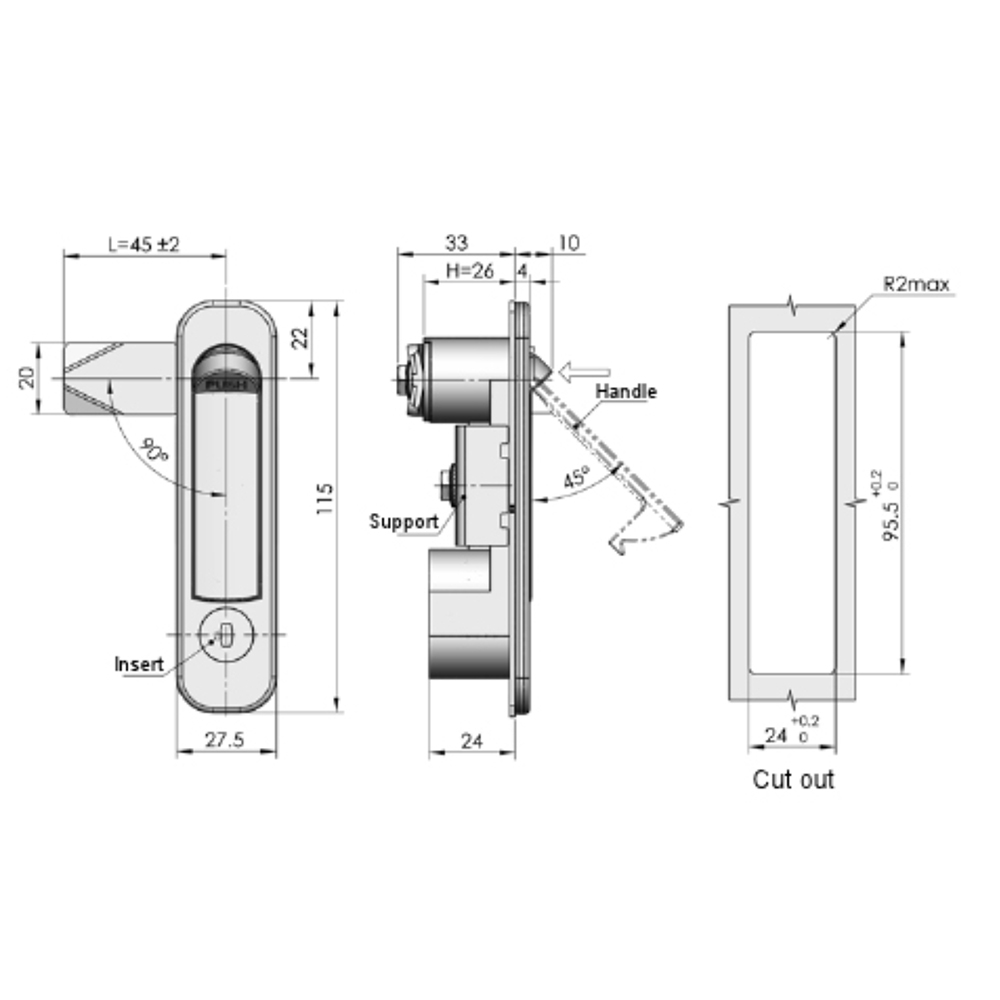 MS737 Swinghandle Latch, Multi-Point Locking, Key Locking, Customizable Surface Finish for Industrial Applications