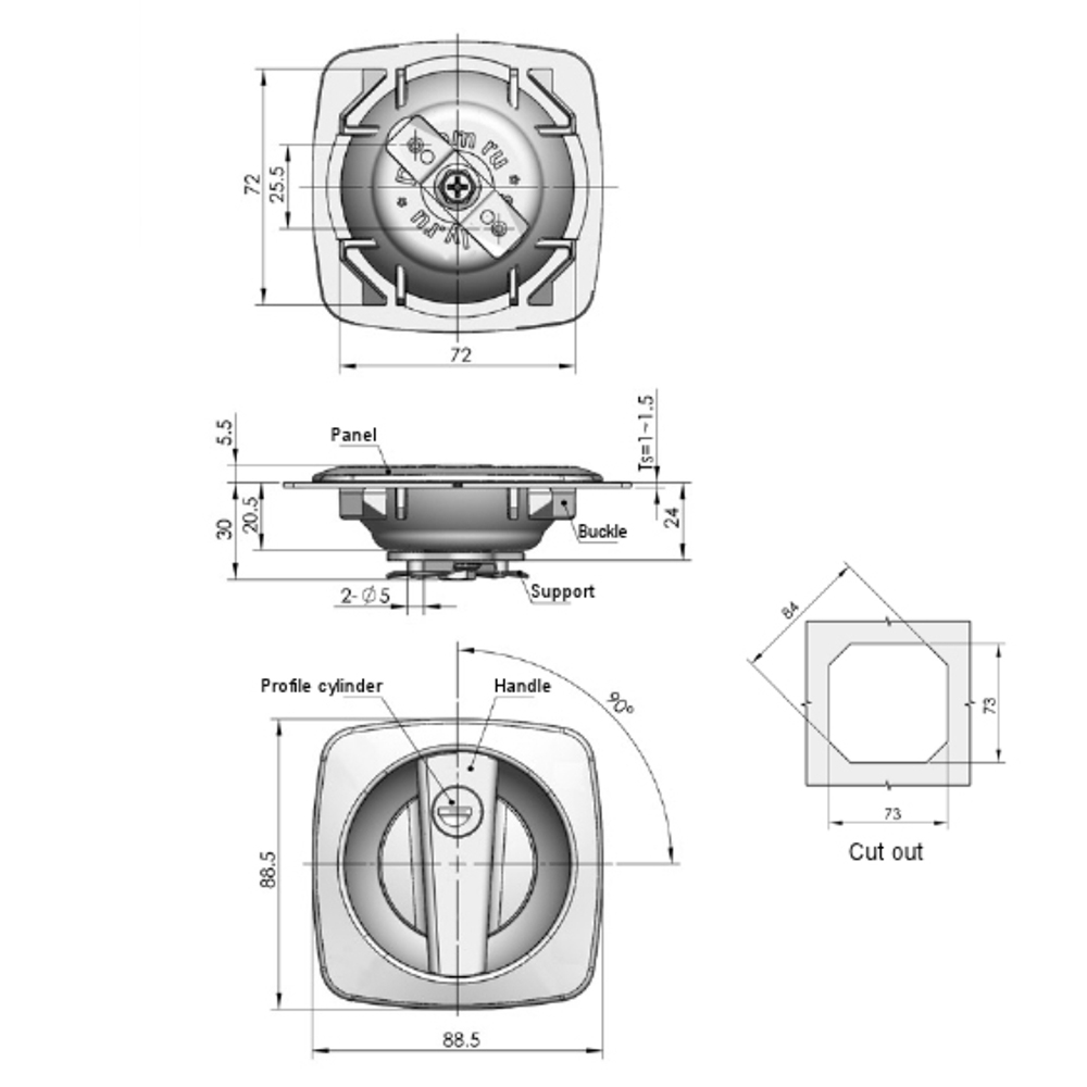 MS870 - Black PA Flush Latch with Lock for Industrial Applications