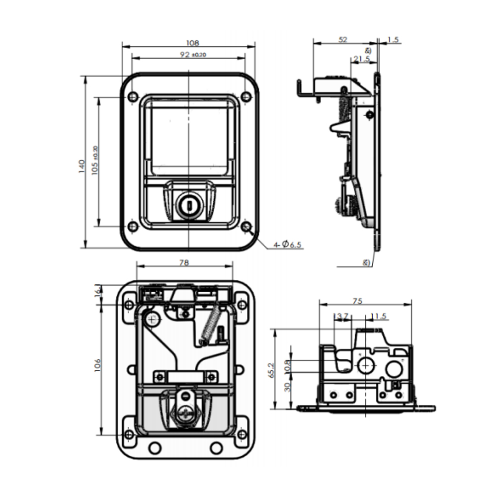 MS866-5 Push-to-Close Compression Latch with Stainless Steel Body and Locking Mechanism