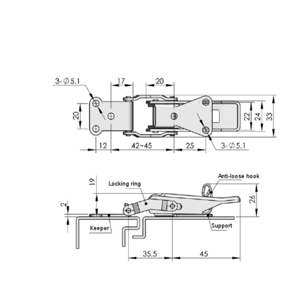 DK605 Stainless Steel Draw Latch with Mirror Finish, 800N Load Capacity