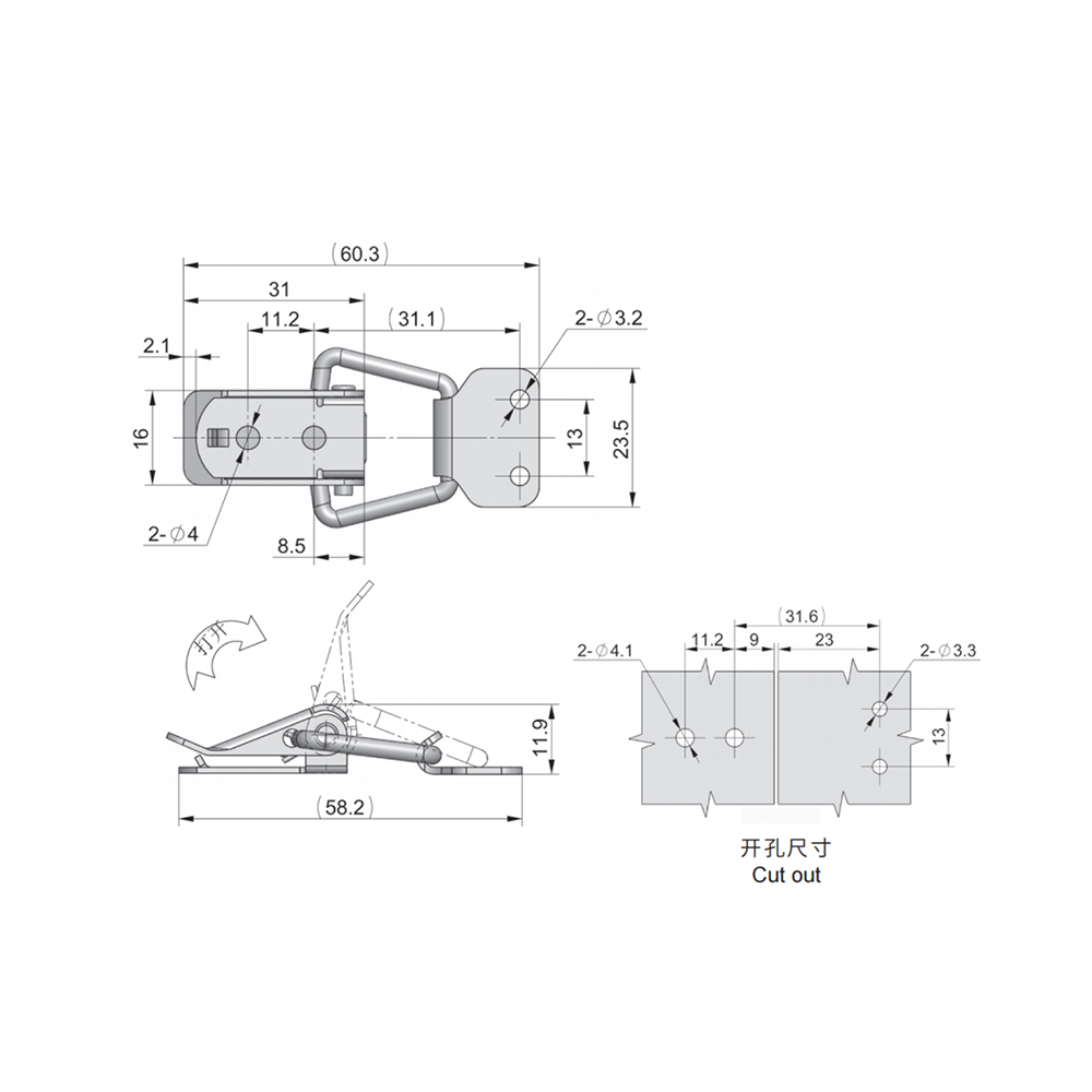 DK619-2-1D Over-Center Draw Latch, Stainless Steel, High-Strength Locking Mechanism