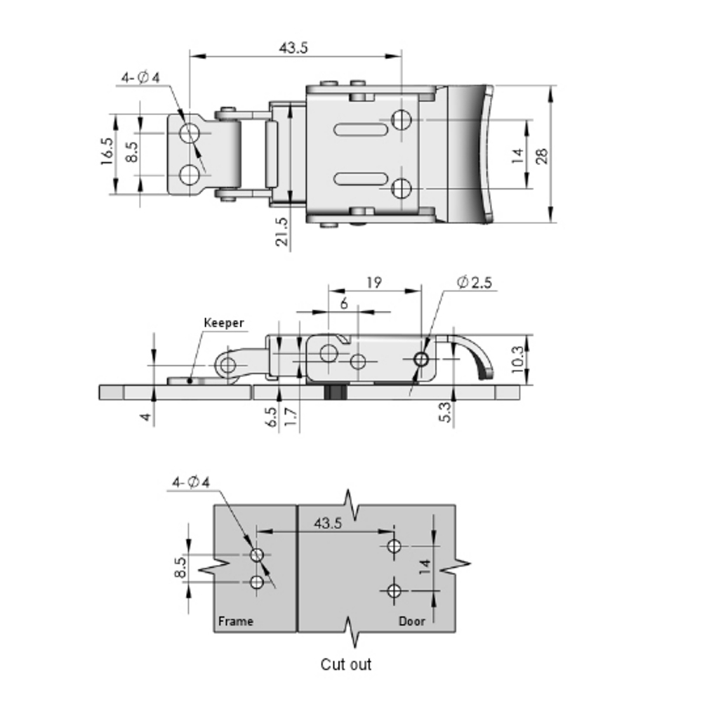 DK624 Stainless Steel Electrolytic Draw Latch, 800N Load Capacity, Heavy Duty