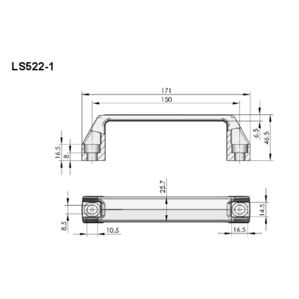 LS522 Series Black PA Grab Handle, Lightweight, 800N Max Static Load