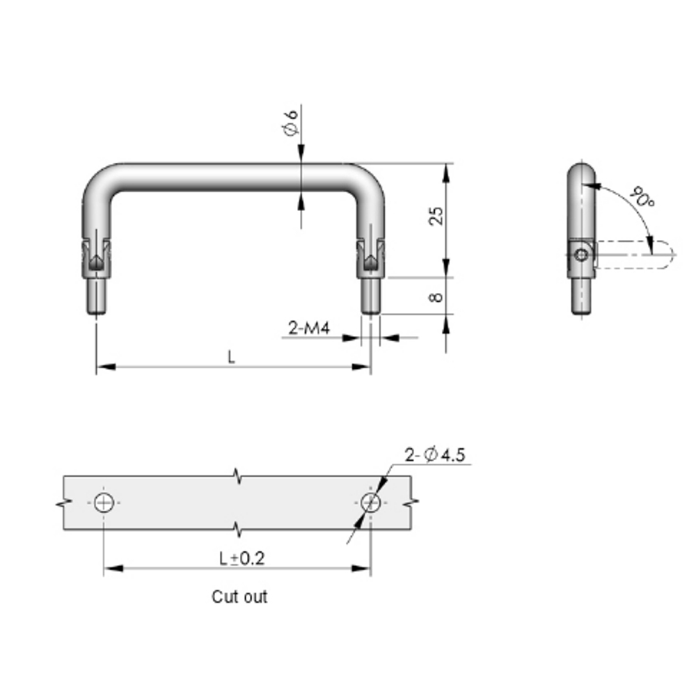 LS508 Grab Handle, Stainless Steel/Carbon Steel, Various Lengths Available