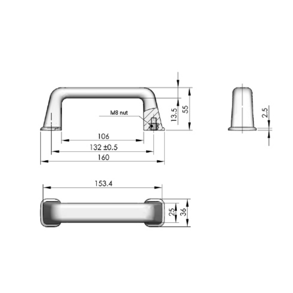 LS505 Durable Black PP Pull Handle for Industrial Applications