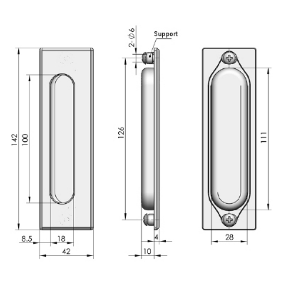 LS523 Zinc Alloy Flush Handle, Polished Chrome Finish, 400N Max Static Load