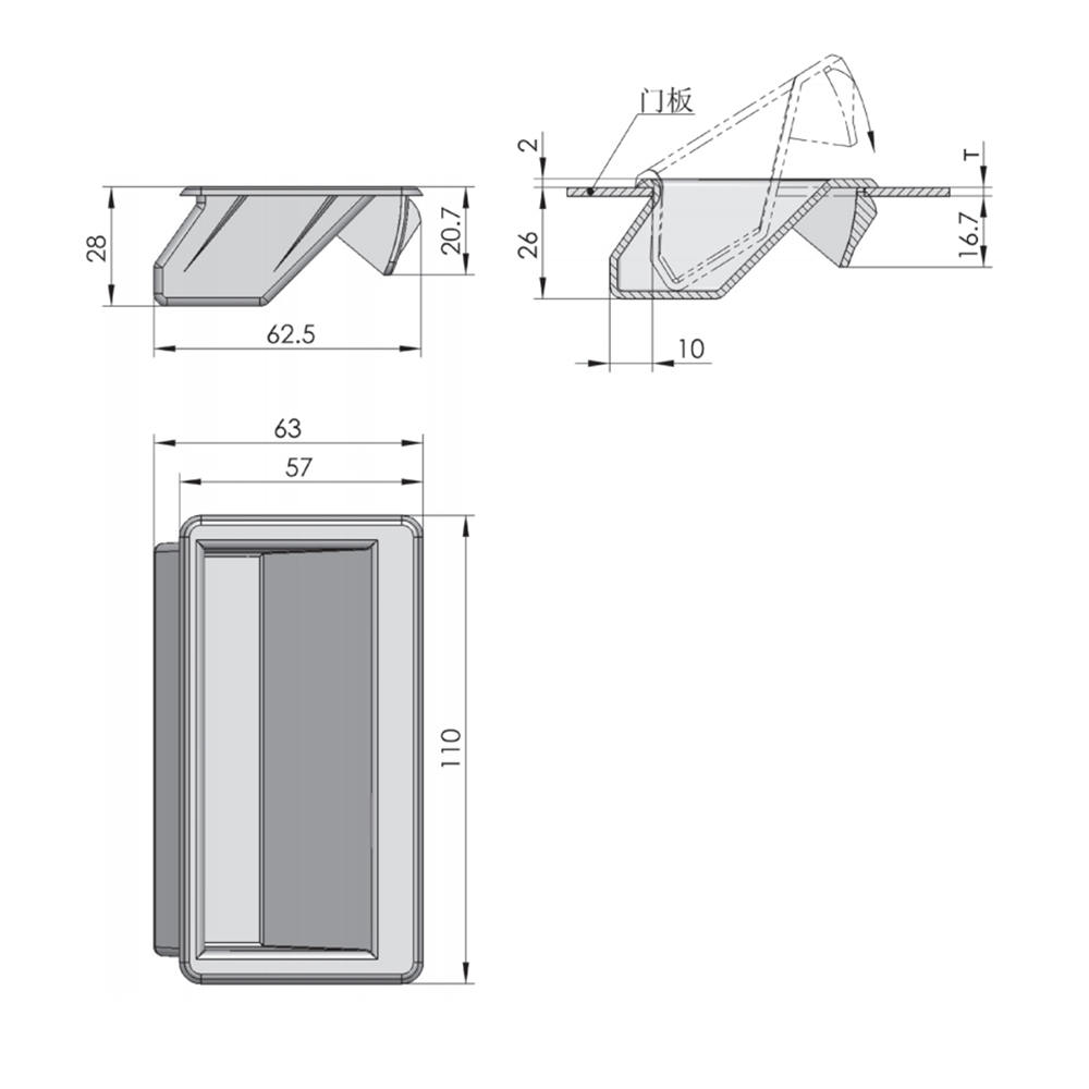 LS537-2 Flush Pull Handle, Nylon Material, Textured Matte Finish