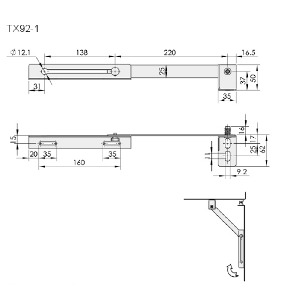 TX92-2 Stainless Steel Adjustable Support Arm for Cabinet Doors and Flaps