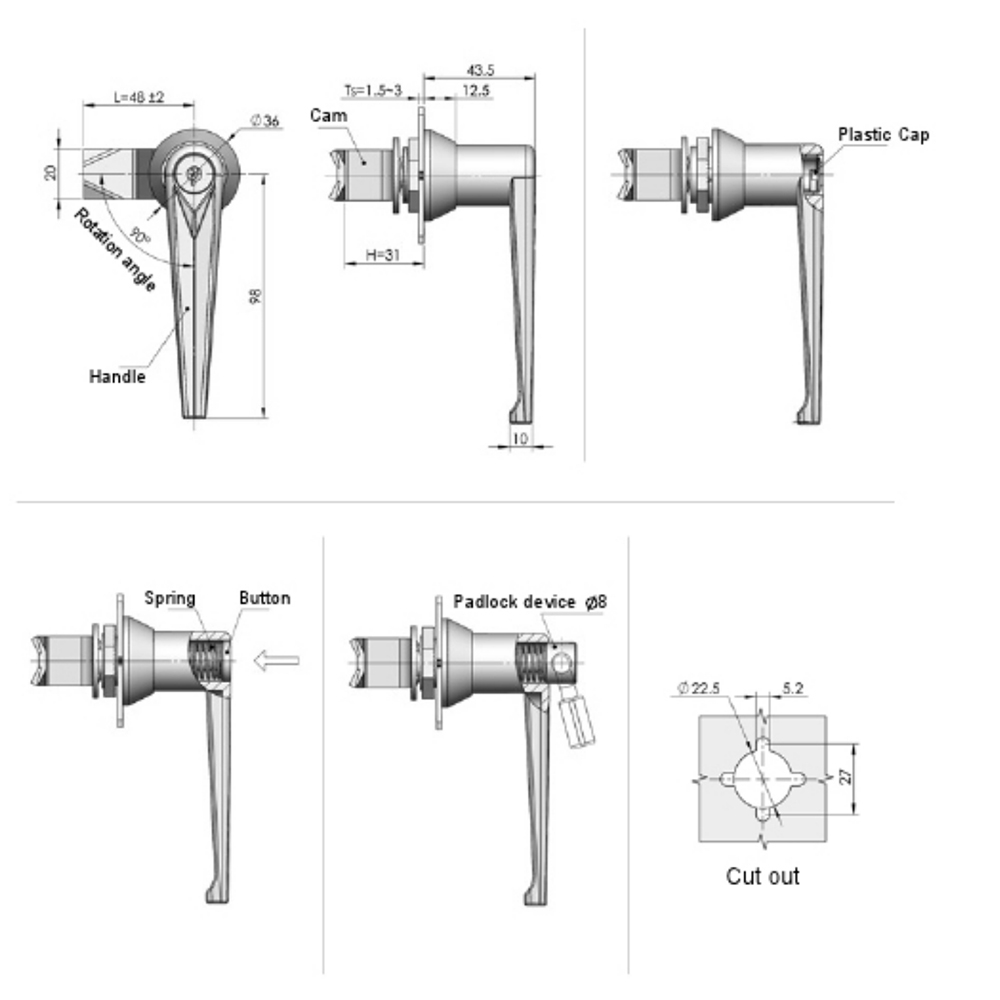 MS301-1 L-Handle Cam Lock, Zinc Alloy, 90° Turn, Key Lockable, Chrome-Plated Finish