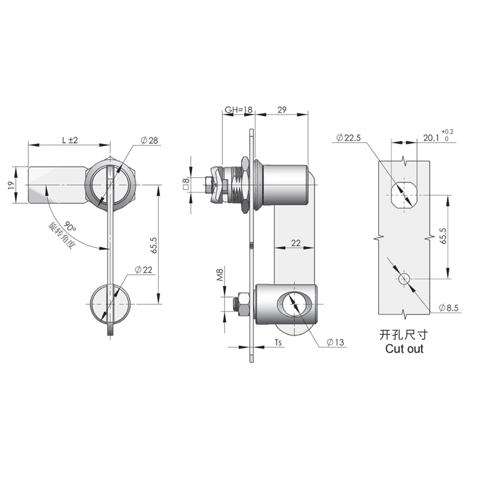 MS351 Handle Lock Cam Latch, Turn Counterclockwise to Latch / Lock, Long Cam