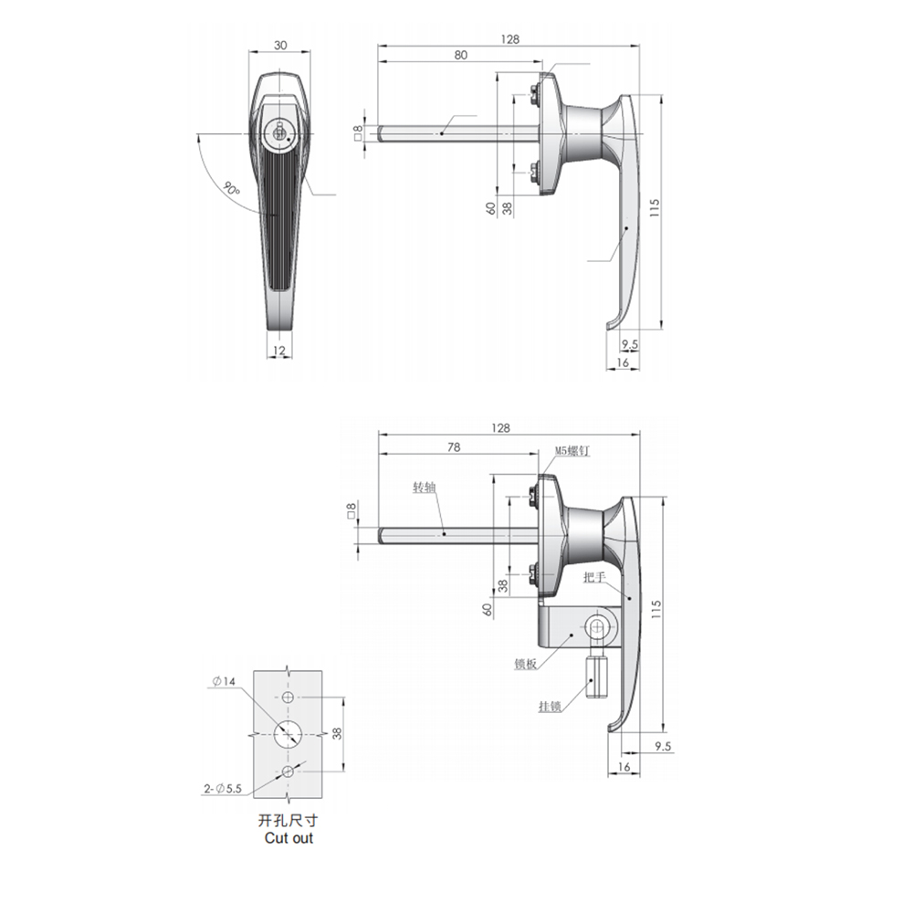 MS315 Cam Latch L-Handle, Turn Clockwise to Latch/Lock, Long Cam, Zinc Alloy, Chrome Plated, Polished