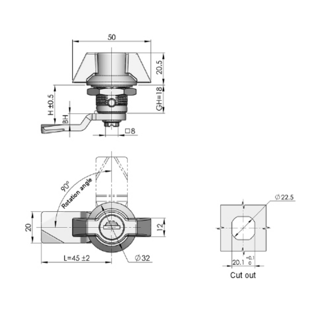 MS748-3/MS748-3A Cam Lock with Black Textured PA Handle, Zinc Alloy Base, 90° Turn Lock (Available with and without Key)