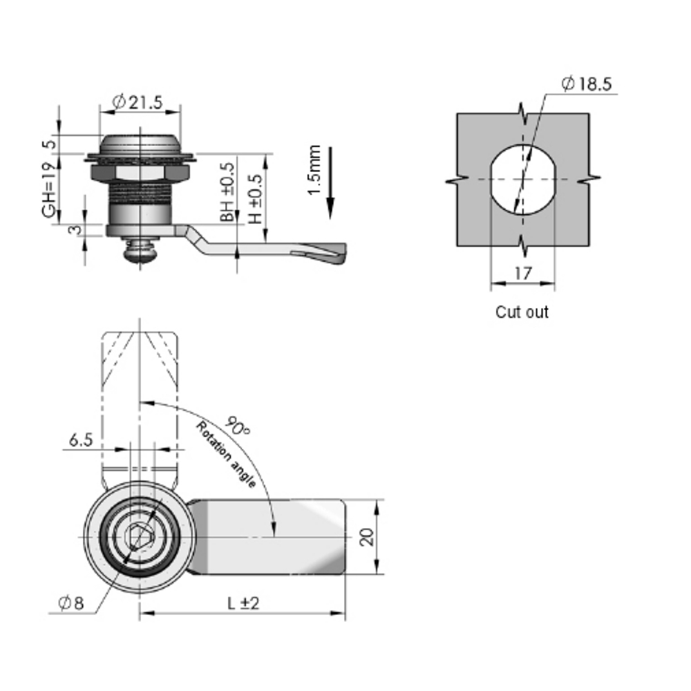 MS754 Cam Lock with Bright Chrome Finish, Zinc Alloy Base, 90° Turn Lock