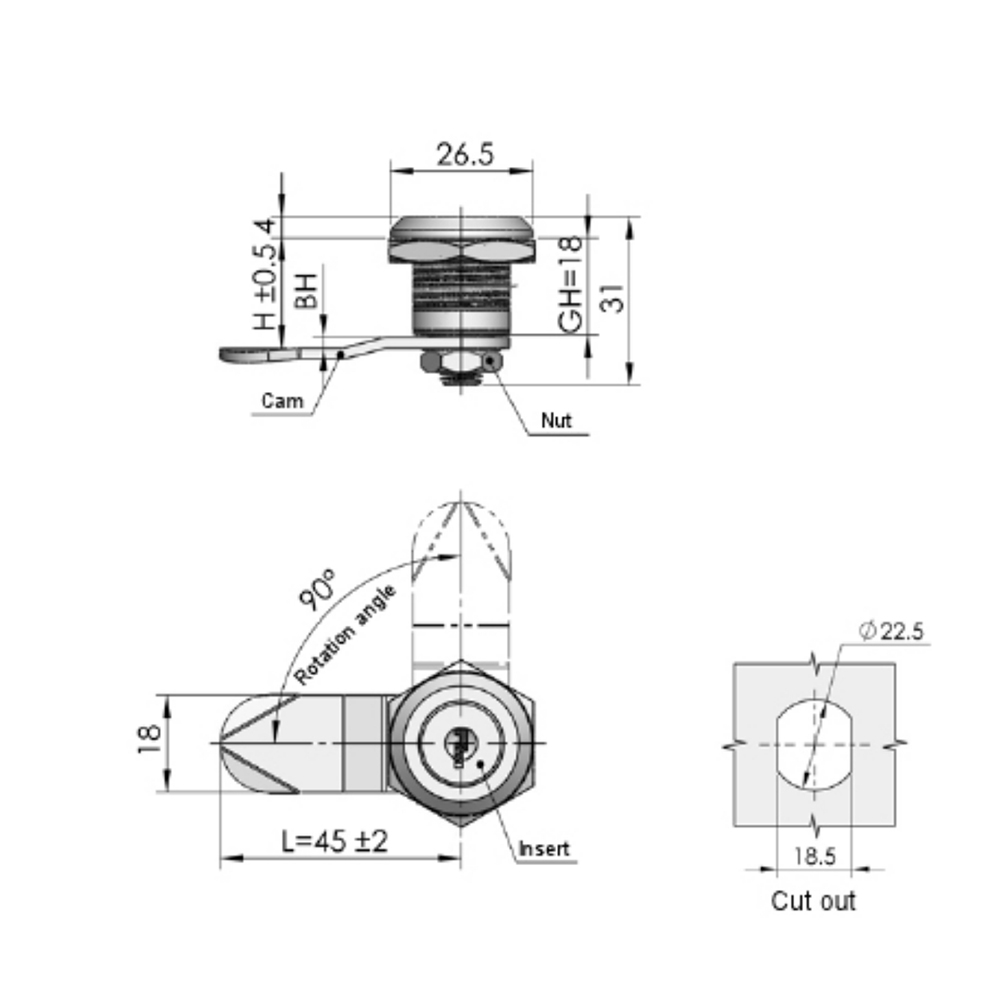 MS802 Quarter-Turn Cam Lock with Chrome-Plated Finish | Zinc Alloy, 90° Rotation, 100N Load Capacity for Industrial Enclosures