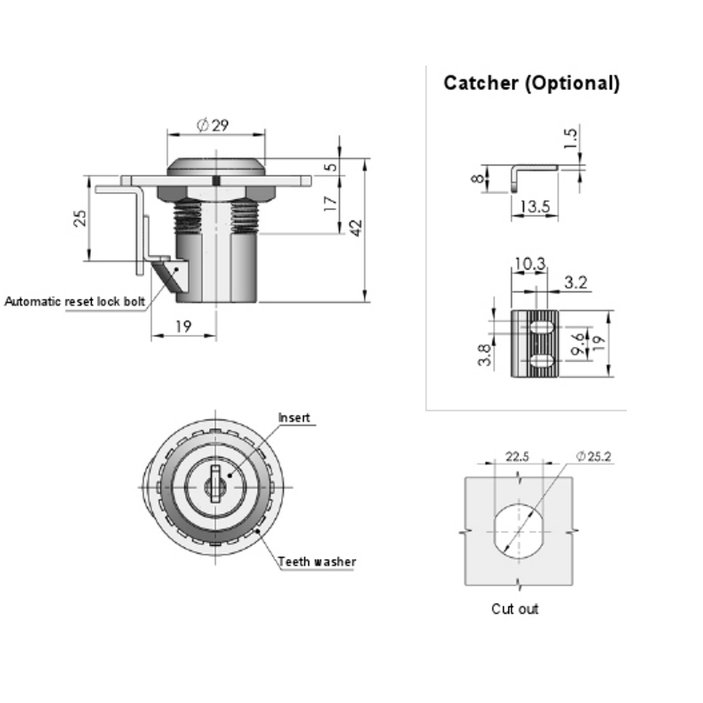 MS825 Keyed Retractable Cam Lock | Zinc Alloy, Chrome-Plated, 320N Load Capacity for Secure Enclosures