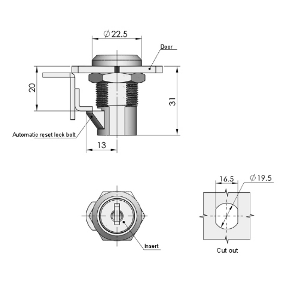 MS826 Retractable Cam Lock with Key | Zinc Alloy, Auto-Return, Chrome-Plated, 340N Load Capacity for Secure Industrial Applications