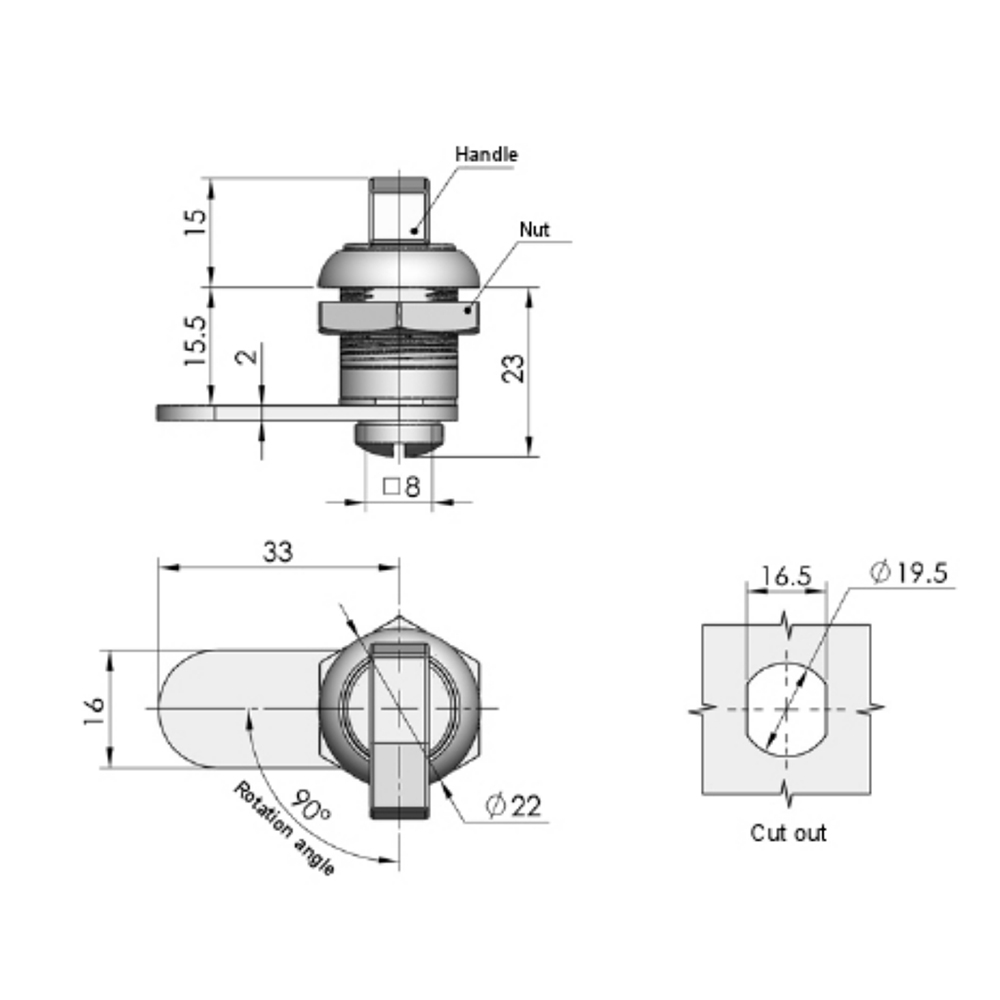 Durable Quarter-Turn Cam Lock MS845-1/MS845-3 | Zinc Alloy IP54 Lock for Cabinets & Enclosures