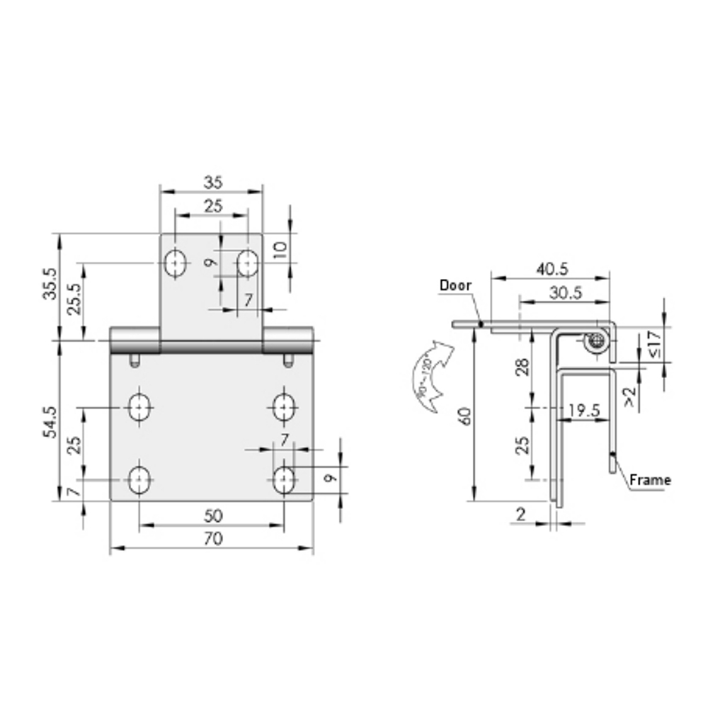 CL273 Zinc-Plated Steel Hinge, 90-120° Opening Angle, 260N Radial Load Capacity