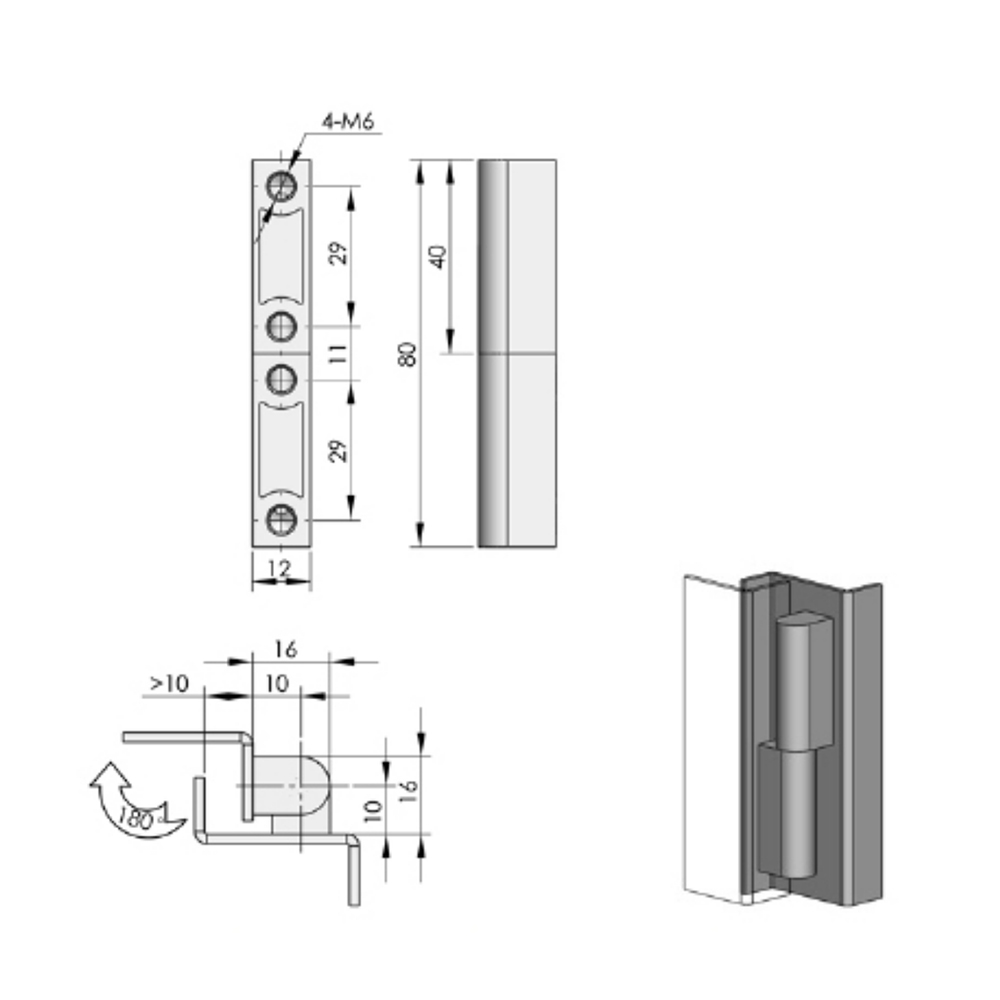 CL204-1 Concealed Hinge, Zinc Alloy, 180-Degree Opening Angle, High Load Capacity