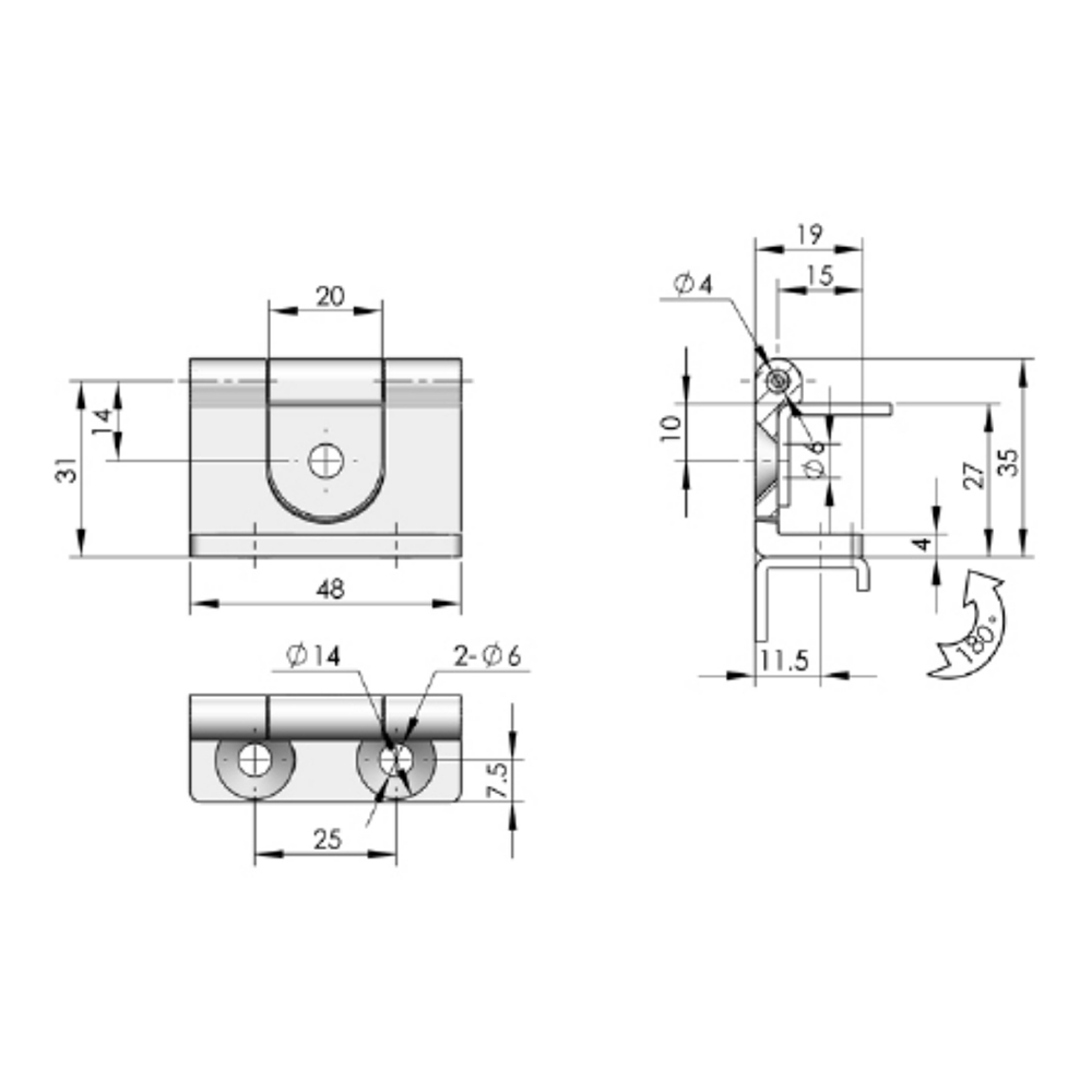 CL247 Corner Hinge - 180° Rotation Zinc Alloy Hinge