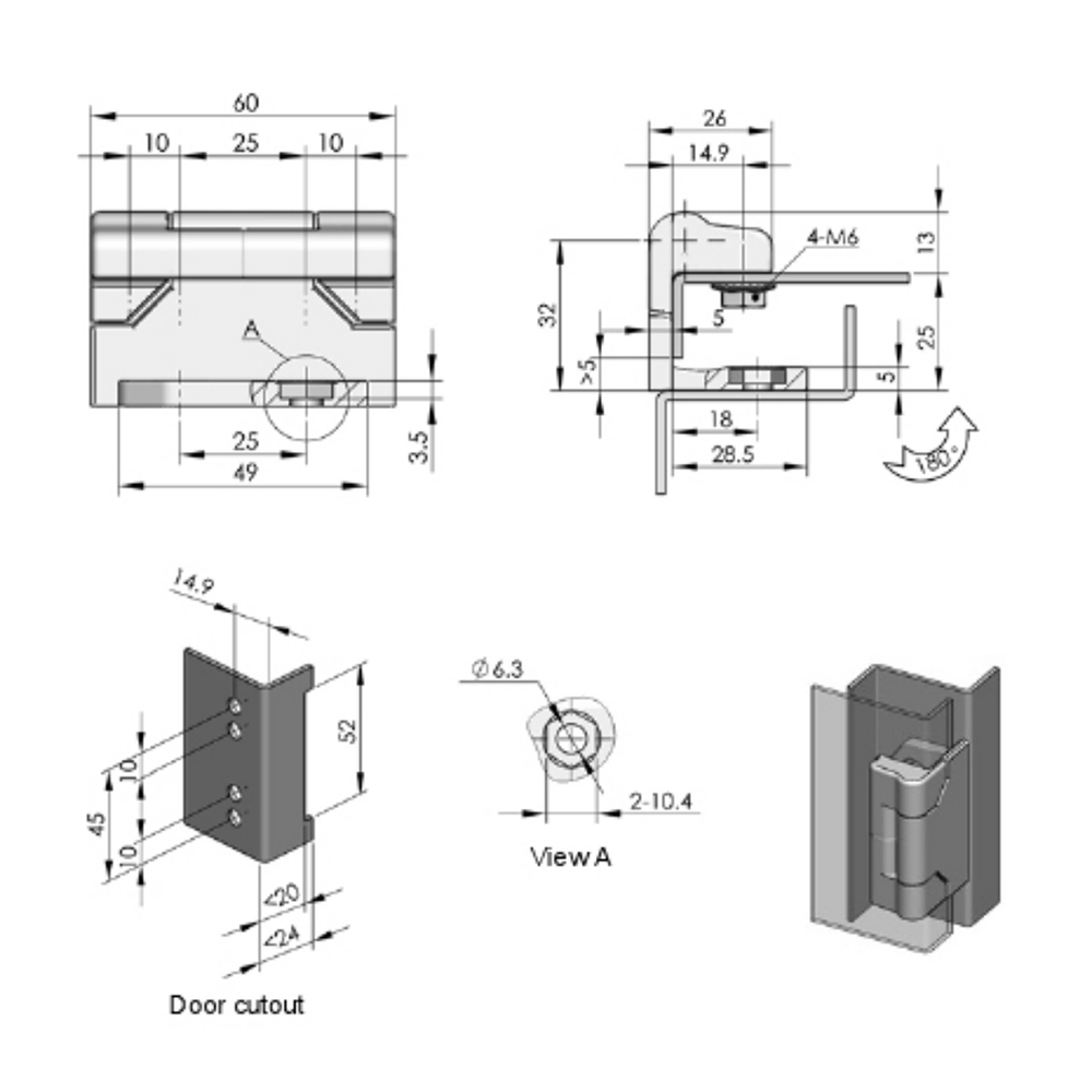 CL213-3 Concealed Hinge, Zinc Alloy, 180-Degree Opening Angle, High Load Capacity