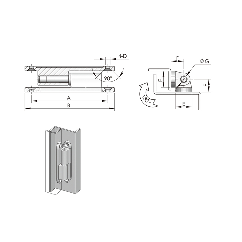 CL231 Removable Hinge, Zinc Alloy, 180° Opening, High Load Capacity