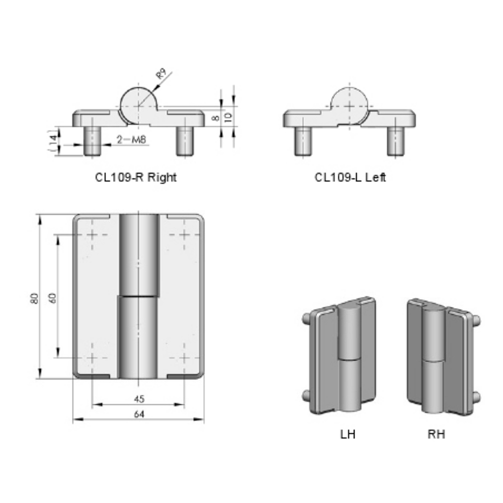 CL109-2 Concealed Door Hinge, Heavy-Duty Zinc Alloy for Industrial Applications