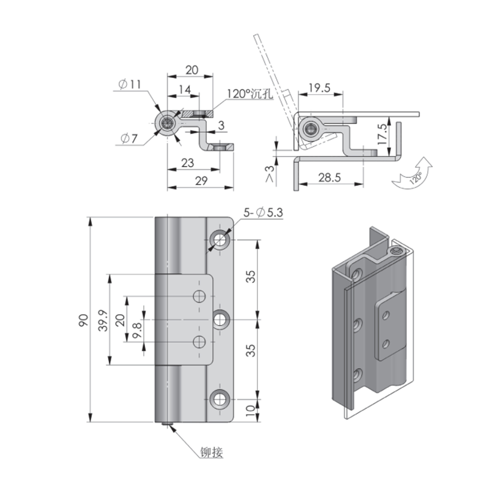 CL111 Lift-Off Hinge, Zinc Alloy, Steel Pin, 110° Opening Angle