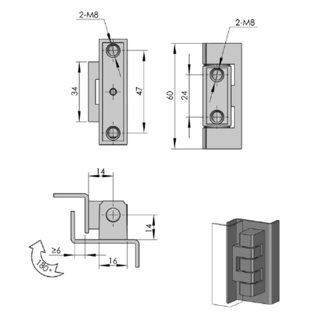 CL126 Concealed Hinge, 180° Opening Angle