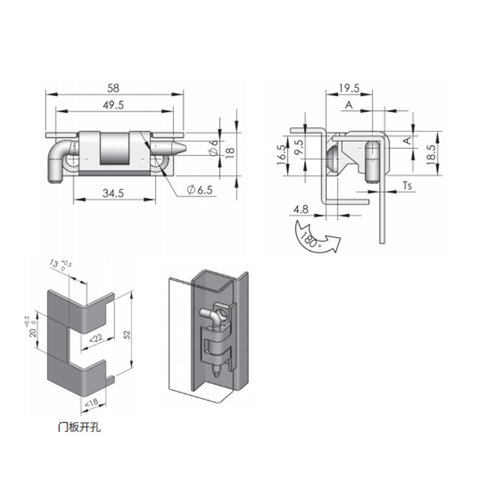 CL211 Concealed Lift-Off Hinge, Zinc Alloy with Steel Pin, 180° Opening, Black Finish