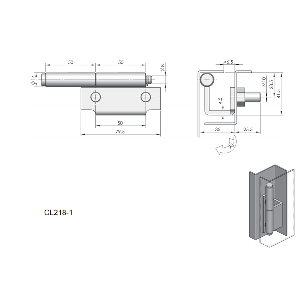 CL218 Zinc-Plated Carbon Steel Hinge, 90° Opening Angle