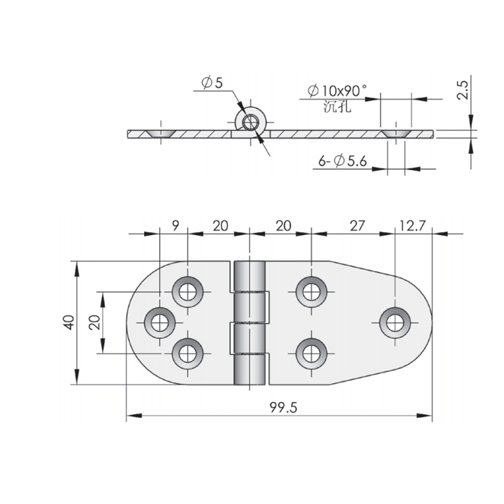 CL238 Stainless Steel Hinge, Electroplated 180° Opening Angle, Heavy Duty Industrial Hinge for Cabinets and Enclosures