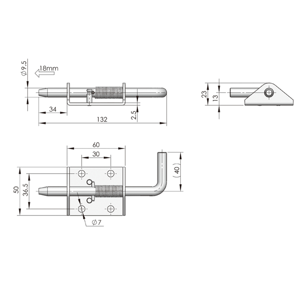 CL263 Pinet Steel Door Bolt, 132 x 50mm - Lockable Spring Bolt with Zinc Plating, Heavy-Duty for Doors and Gates