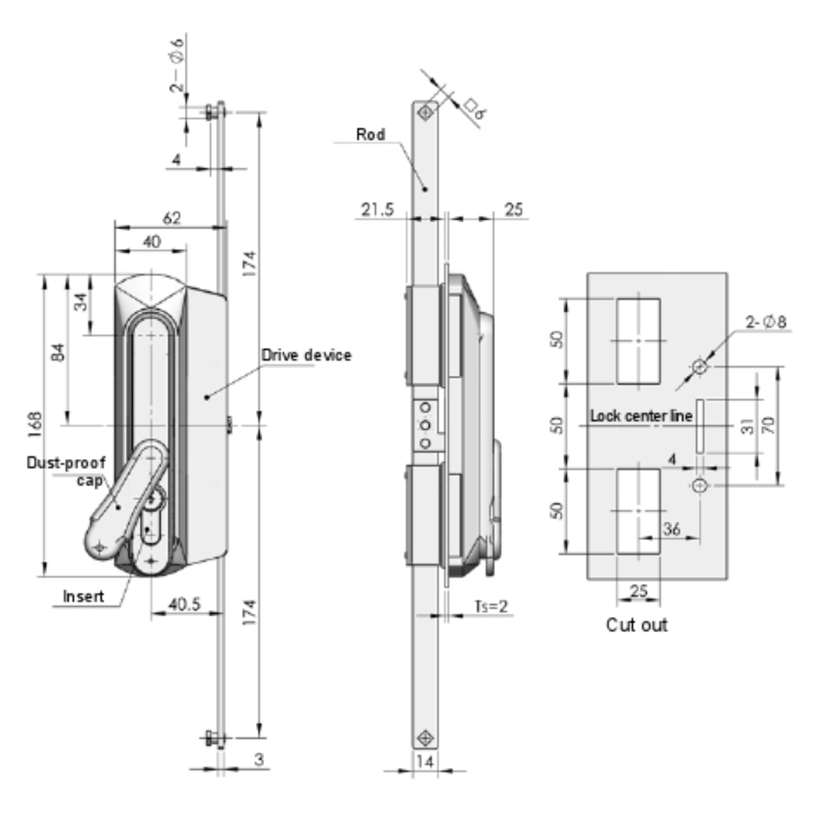 MS882 Swing Handle Lock with Compression and Key Lock, Multi-Point Rod Control System