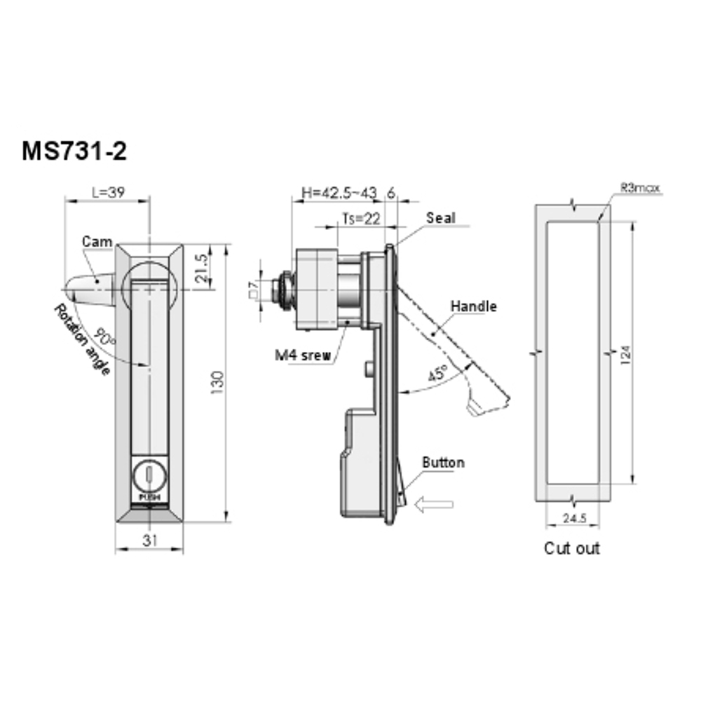 MS731 Series Swinghandle Latch, Multi-Point Compression Latch Actuator, Key Locking, Adjustable for Industrial Applications