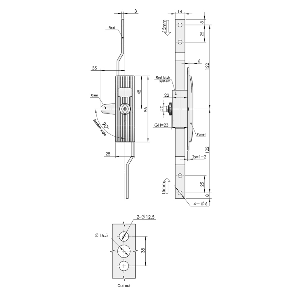 MS820 Multi-Point Latch, Swinghandle, Non-locking or Optional Key Locking, Zinc Alloy & ABS, Silver Finish, Adjustable Grip Range