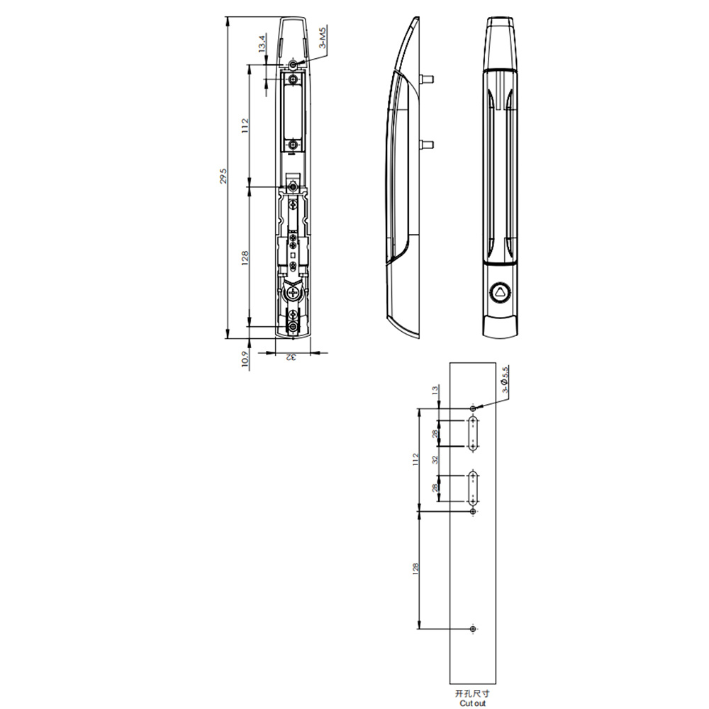 MS867-3 Multi-Functional Swing Handle Lock with Tool-Type Cylinder, Zinc Alloy Base