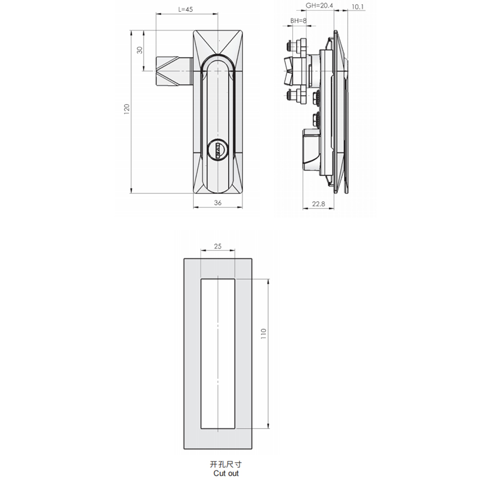 MS861-2 Swing Handle, Lift & Turn, Key Locking, 90° Rotation, Zinc Alloy Base, White Zinc Plated