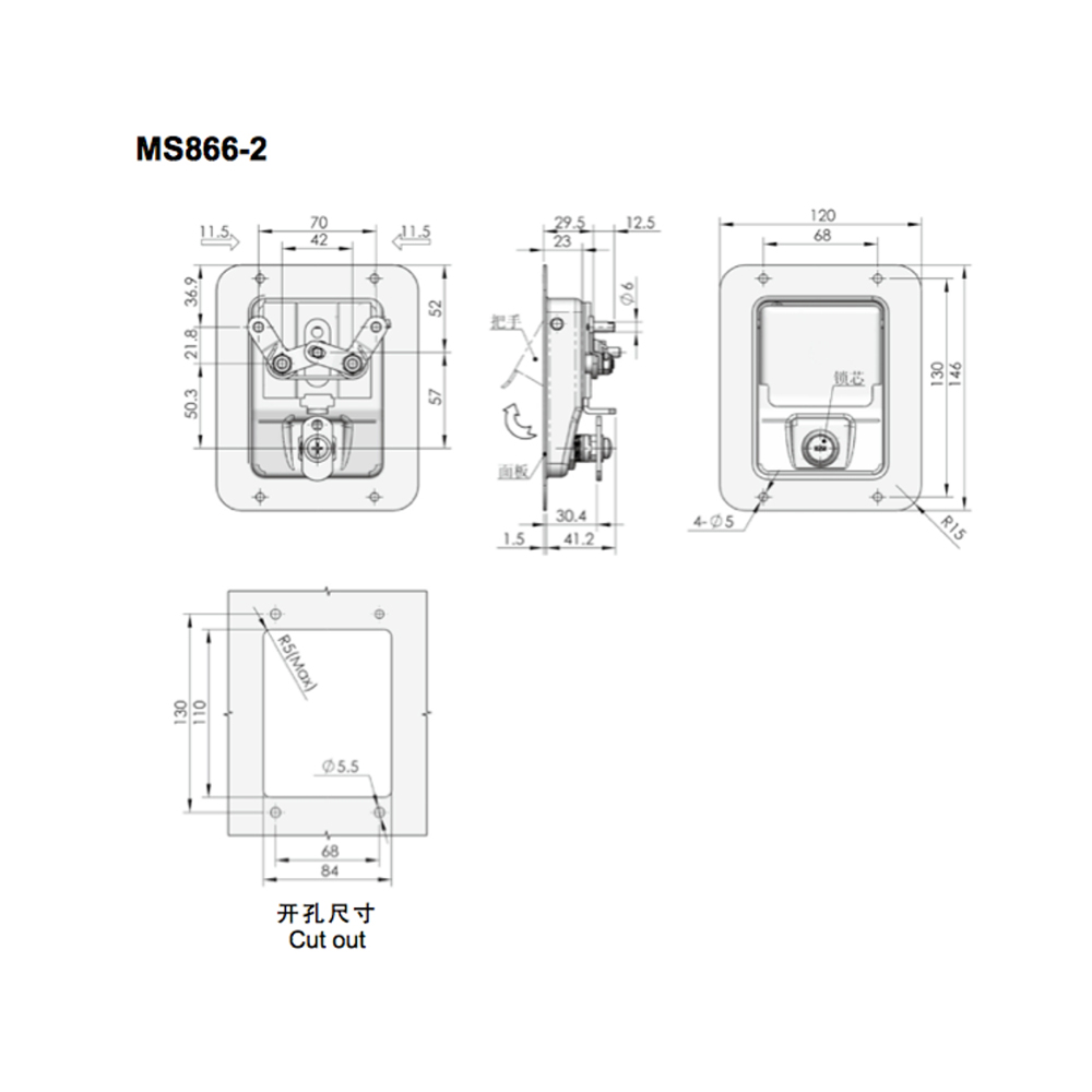 MS866-2, Push-to-Close Latch, Recessed Latch, Stainless Steel Latch, Secure Locking System, K082 Compatible Latch, Polished Panel Lock.
