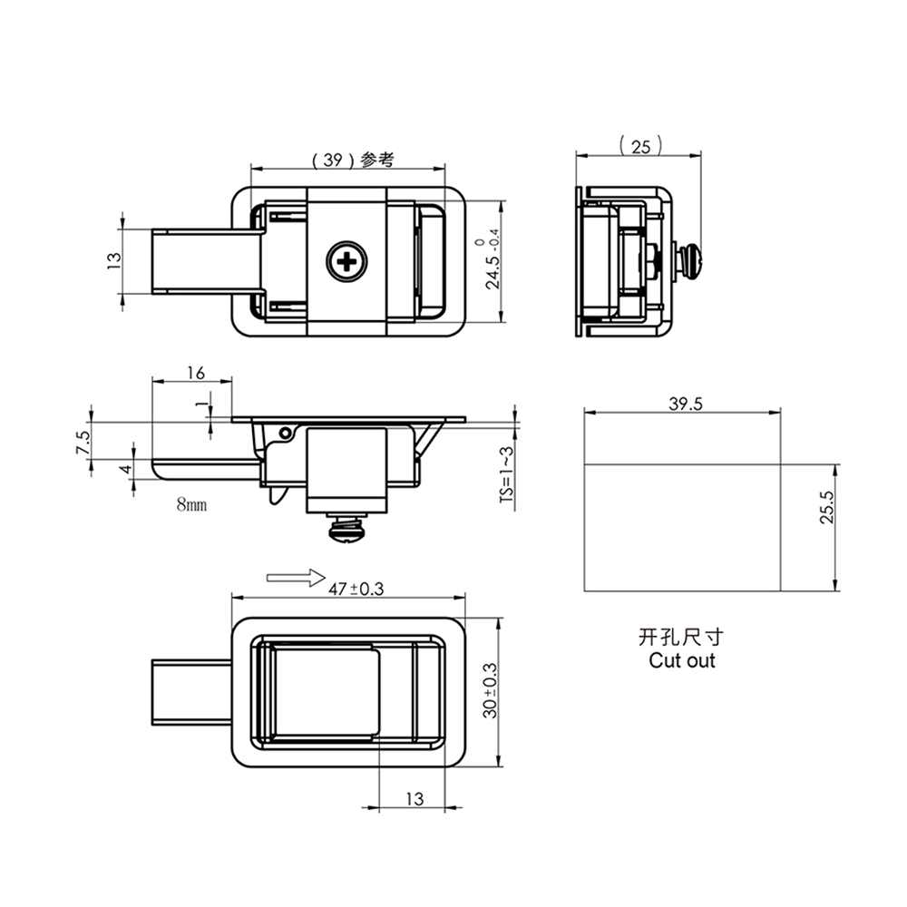 MS866-18 Push-to-Close Compression Latch with Stainless Steel Body and Locking Mechanism