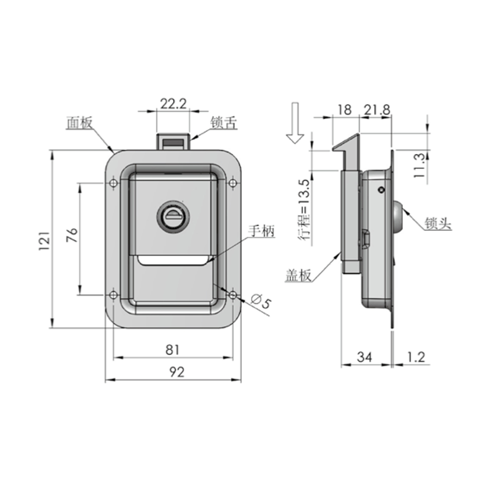 MS866-27 Push-to-Close Compression Latch with Stainless Steel Body and Zinc Alloy Locking Mechanism