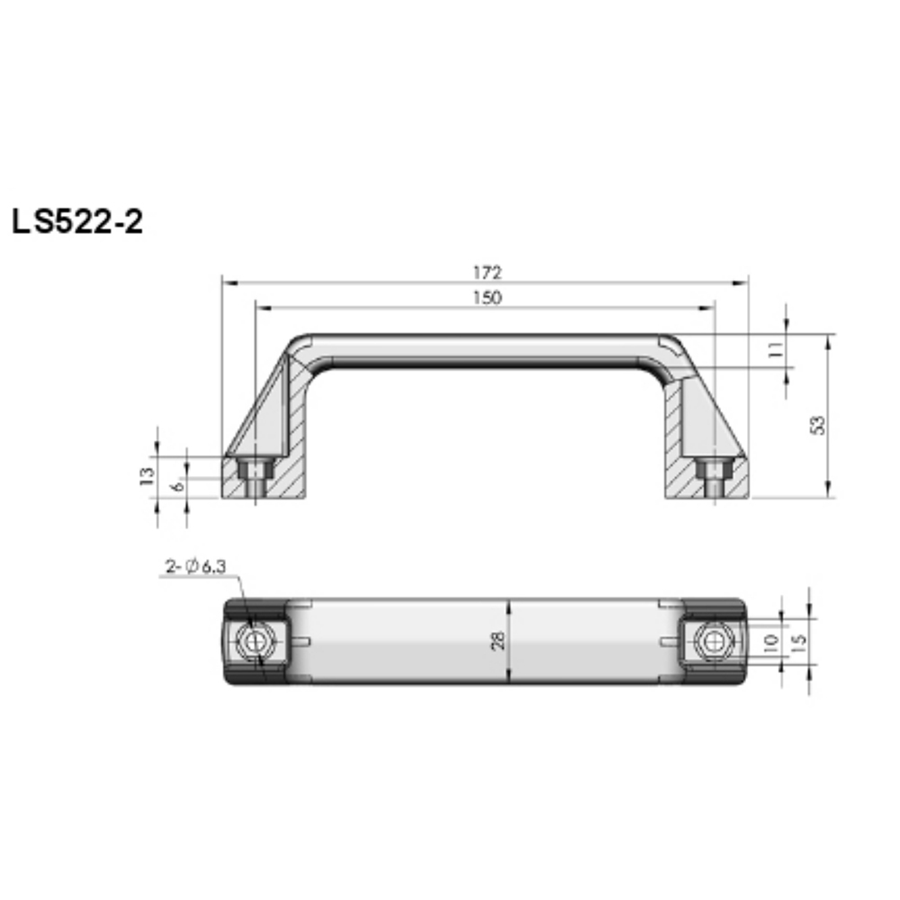 LS522 Series Black PA Grab Handle, Lightweight, 800N Max Static Load